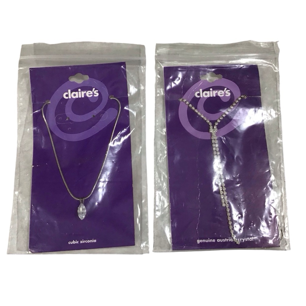 2 Claires Necklaces Austrian Crystals Cubic Zirconia Silver Tone Chain Jewelry
